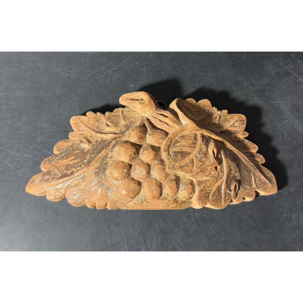 Vintage Hand-Carved Grapes & Leaves Wood Wall Plaque